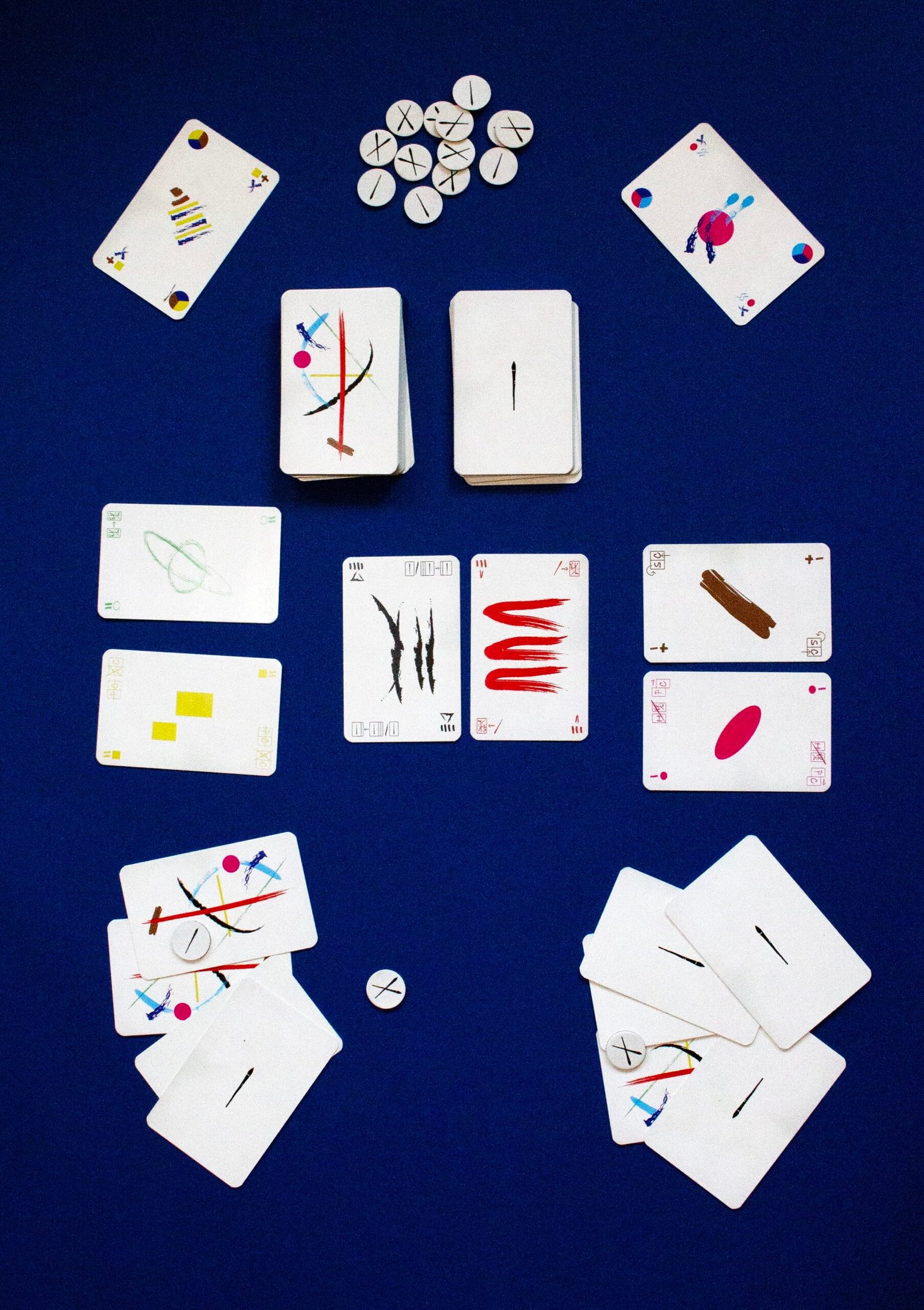 An example of the playing area featuring game components